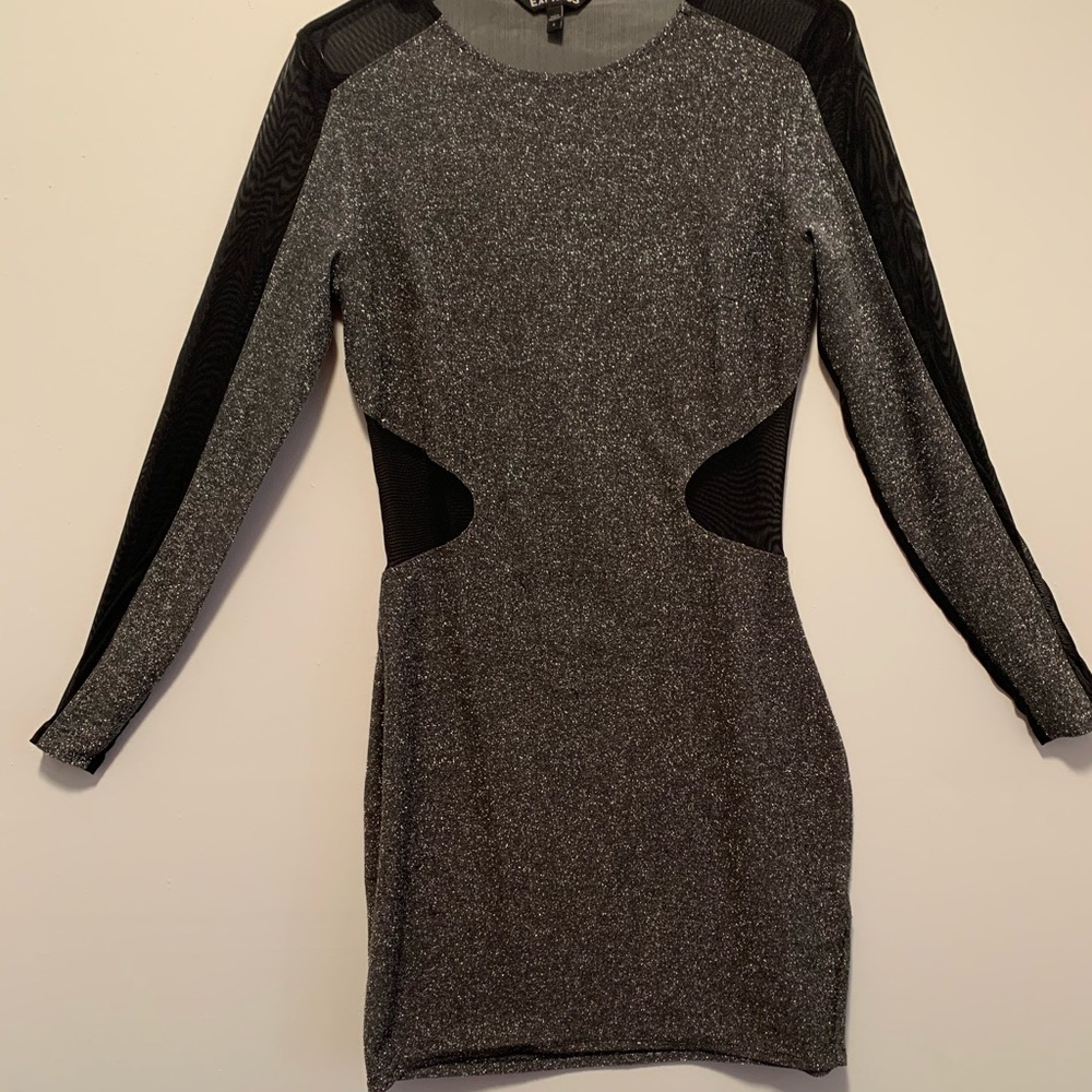 Long sleeve dress with sheer sleeves and open back